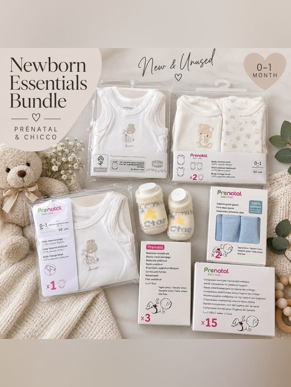 NEW Newborn Essentials Bundle – Prénatal + My First Chicco | 0–1M / 50 cm